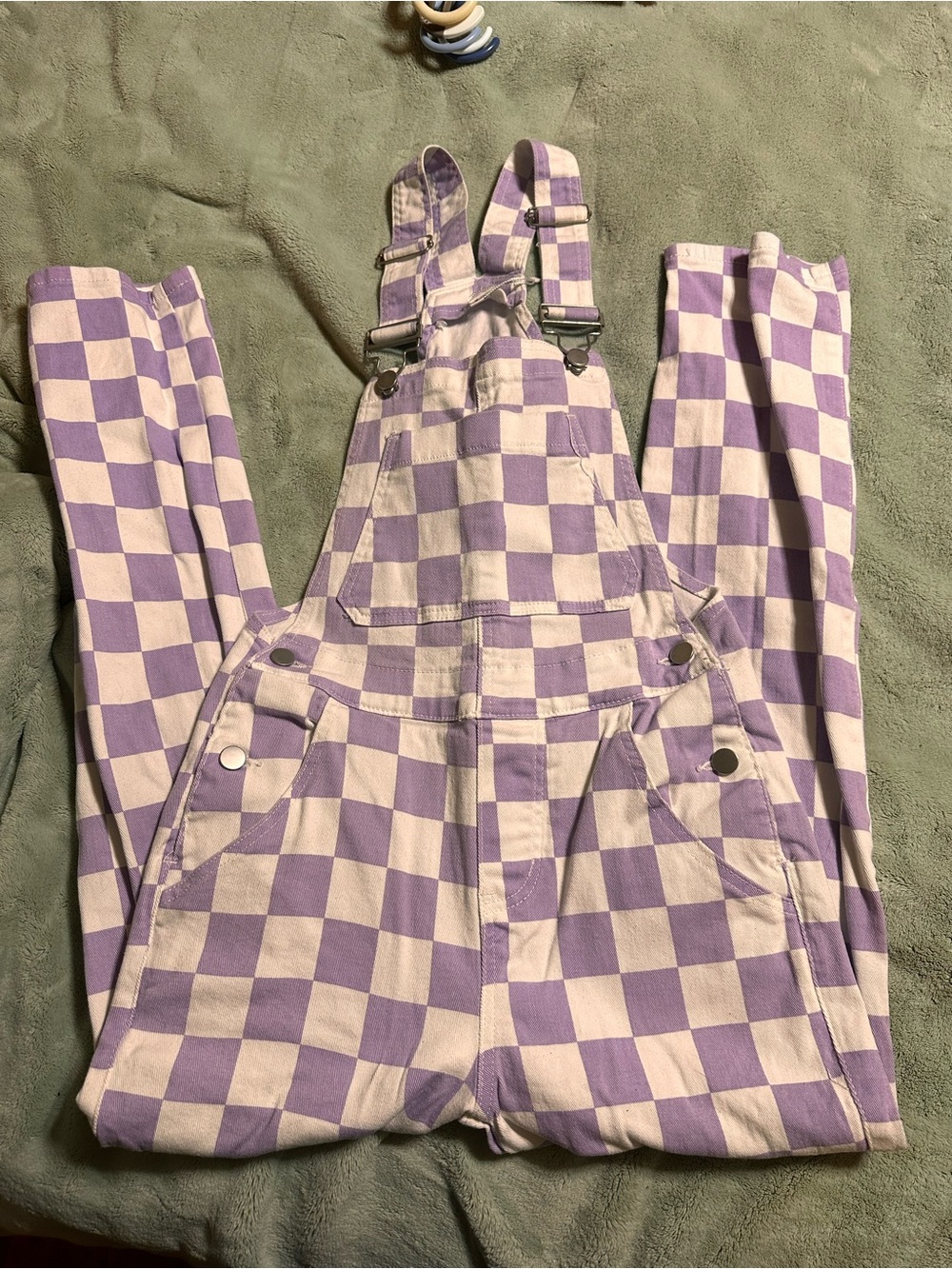 Amazon Purple and Cream Checkered Overalls Jumpsuit